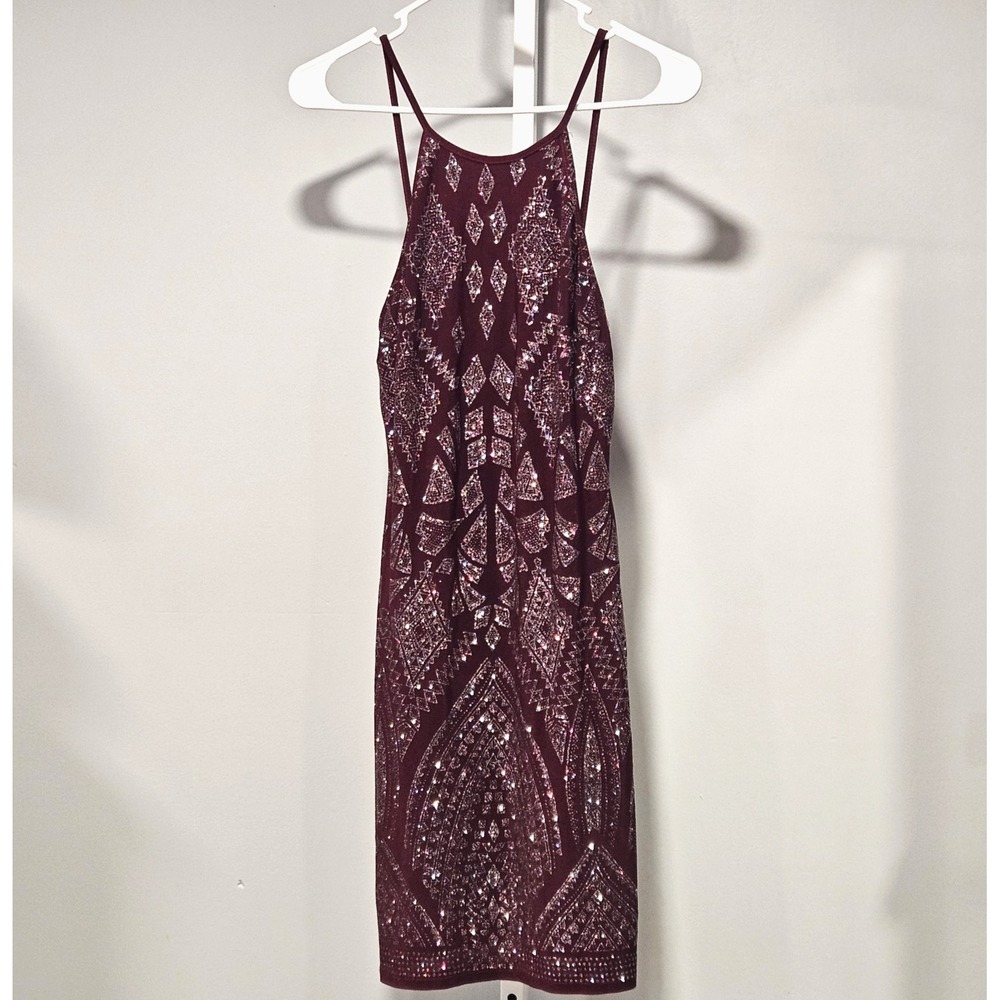 Jump Apparel Size 1/2 MIni Dress Plum/Metallic Jacquard Stretchy Holiday HOCO